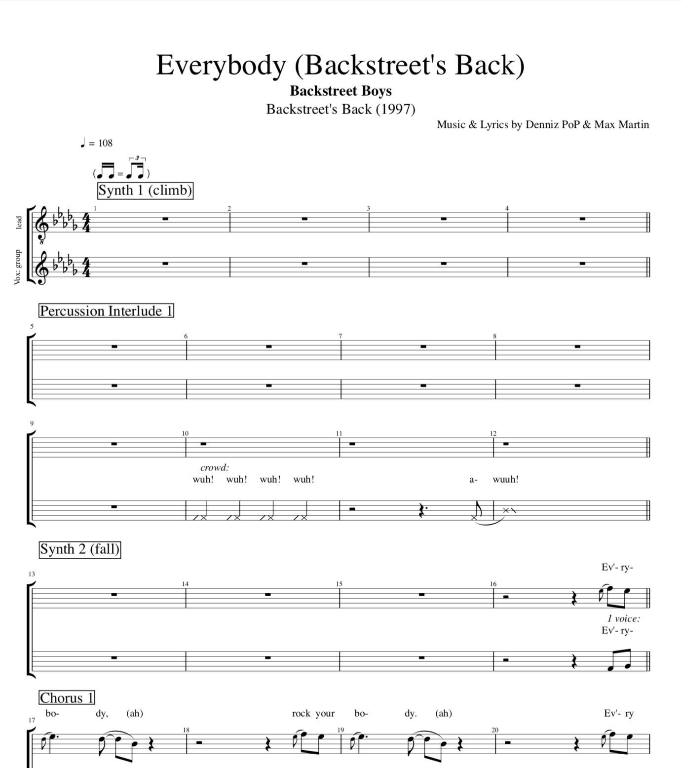 Everybody (Backstreet's Back)" · Backstreet Boys || Keyboard/Piano + Bass +  Vocals || Sheet music + Tab + Chords + Lyrics — Play Like The Greats .com