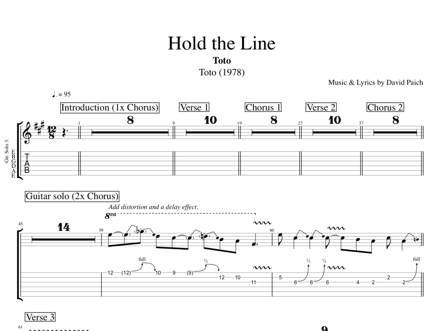 Hold The Line (Easy Guitar) - Print Sheet Music Now