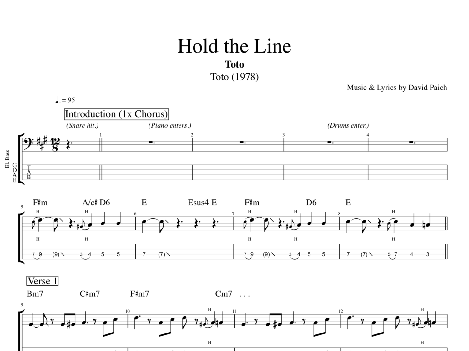 Hold The Line Toto Guitar Bass Tab Sheet Music Chords Play Like The Greats Com