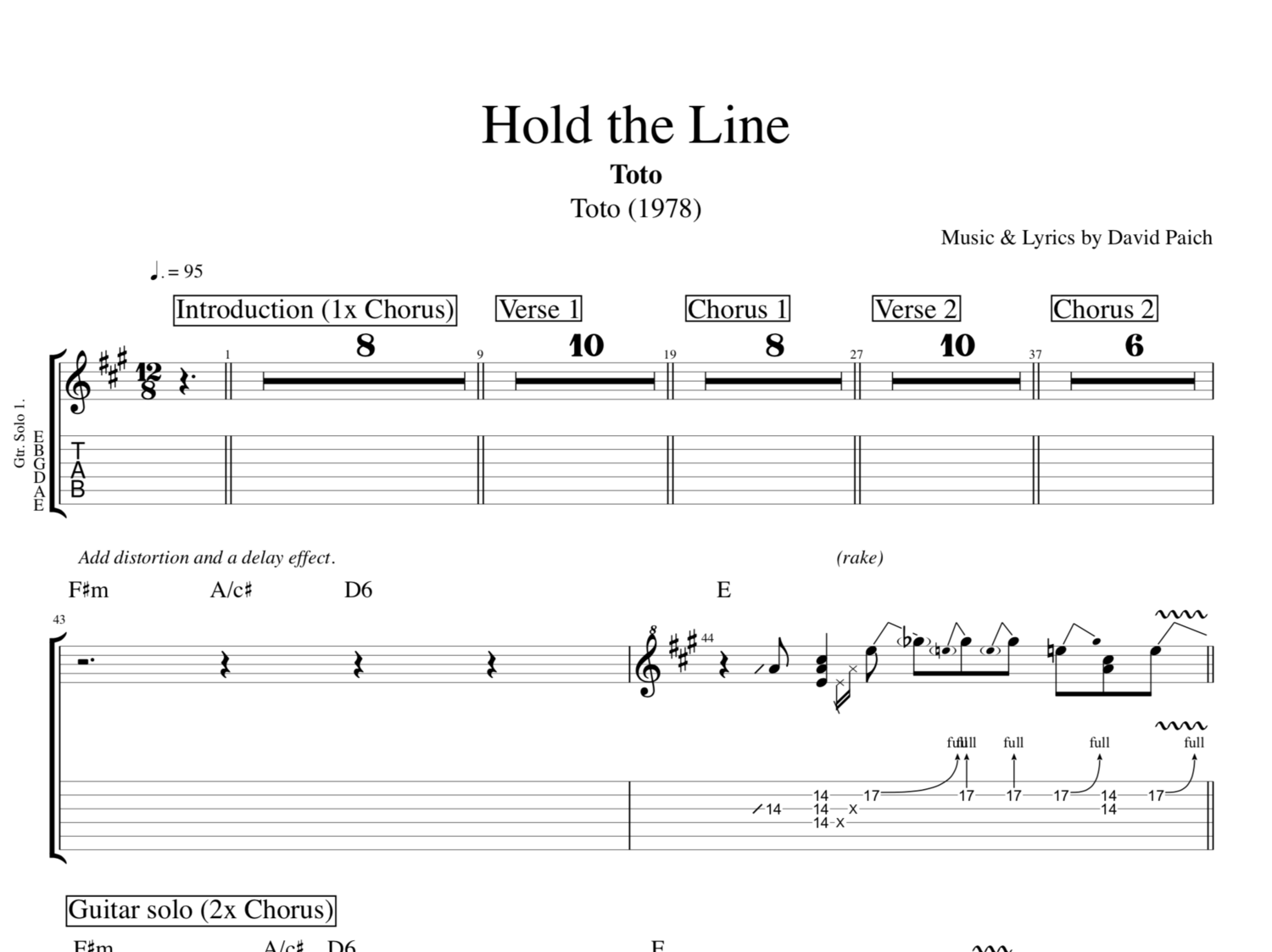 Hold The Line Toto Guitar Bass Tab Sheet Music Chords Play Like The Greats Com