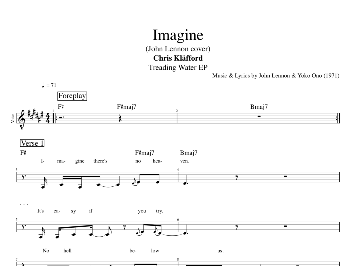 Imagine Sheet Music, John Lennon