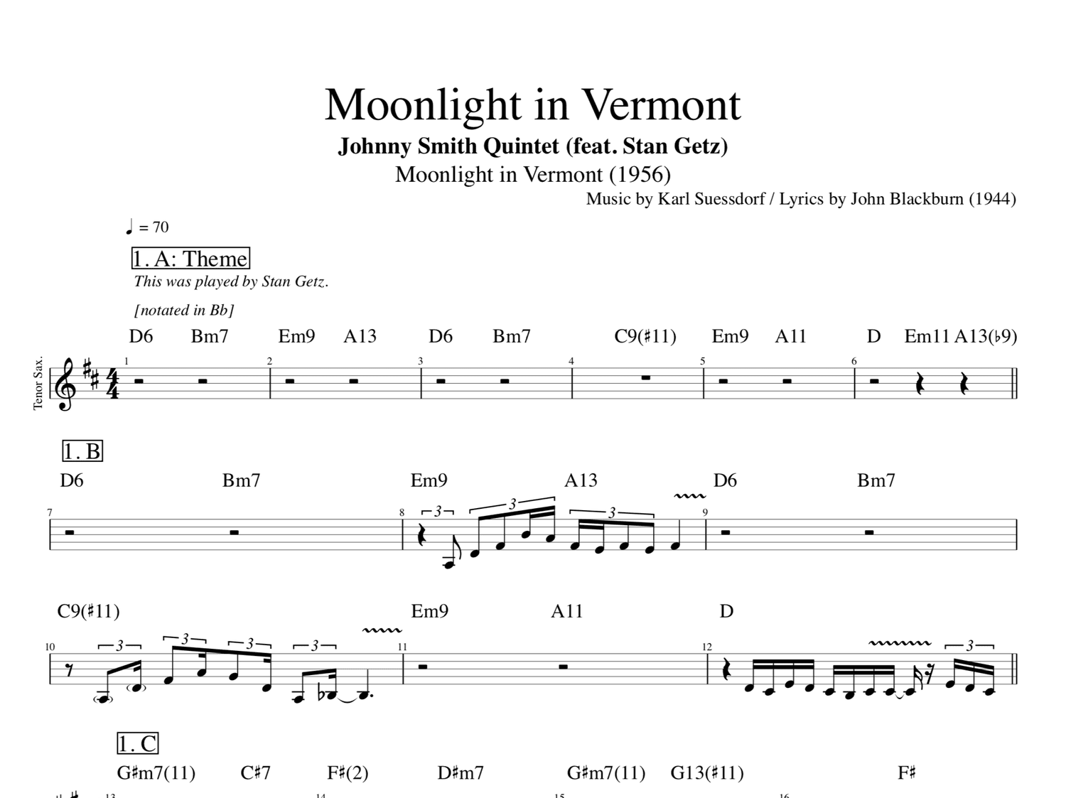 ボーカル ビッグバンド譜面：Moonlight In Vermont Moonlight In 