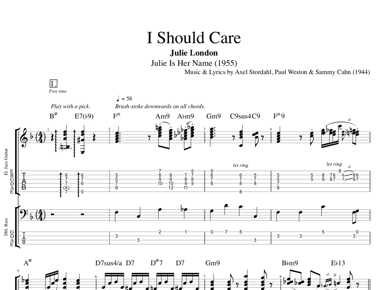 I Should Care Julie London Guitar Bass Tabs Sheet Music Chords Score Play Like The Greats Com