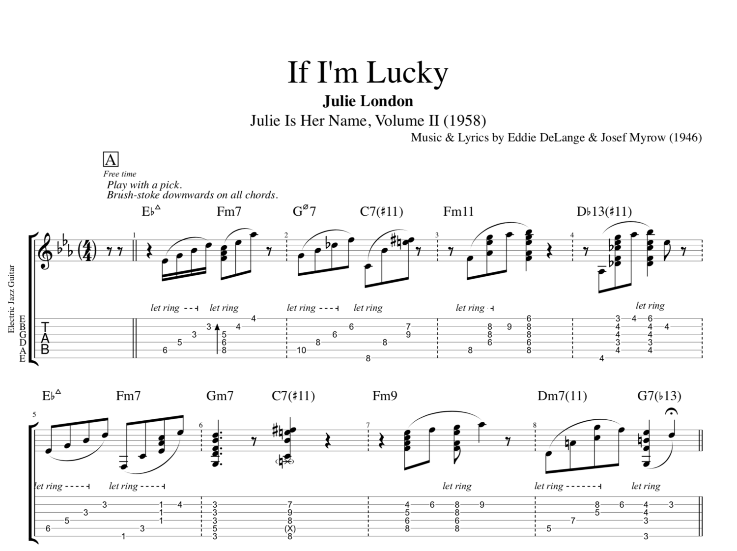If I M Lucky Julie London Guitar Bass Tabs Sheet Music Chords Score Play Like The Greats Com