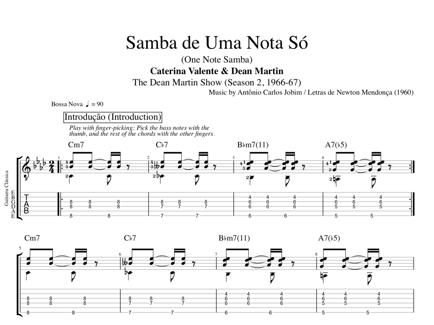 Samba de Uma Nota Só (One Note Samba) · Caterina Valente & Dean Martin ||  Vocal + Guitar || Tab + — Play Like The Greats .com
