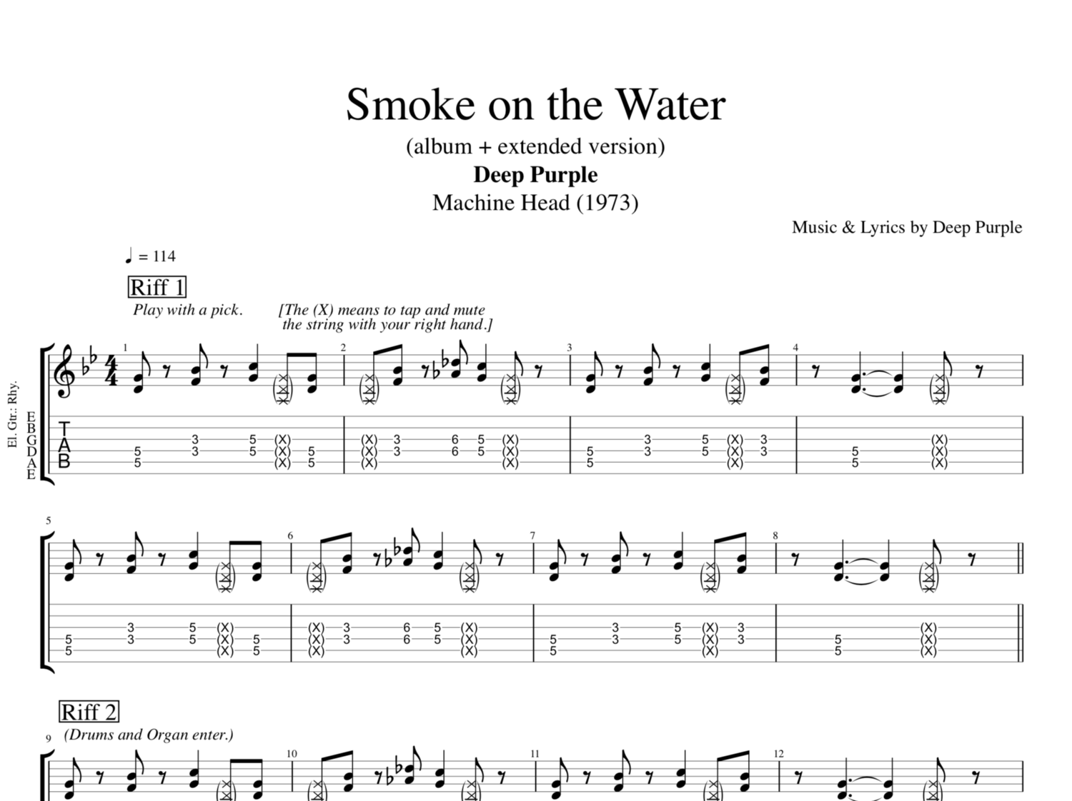 uklar Kompatibel med Våd Smoke on the Water" · Deep Purple || Guitars + Bass + Vocals || Tabs +  Sheet music + Chords + Lyrics — Play Like The Greats .com