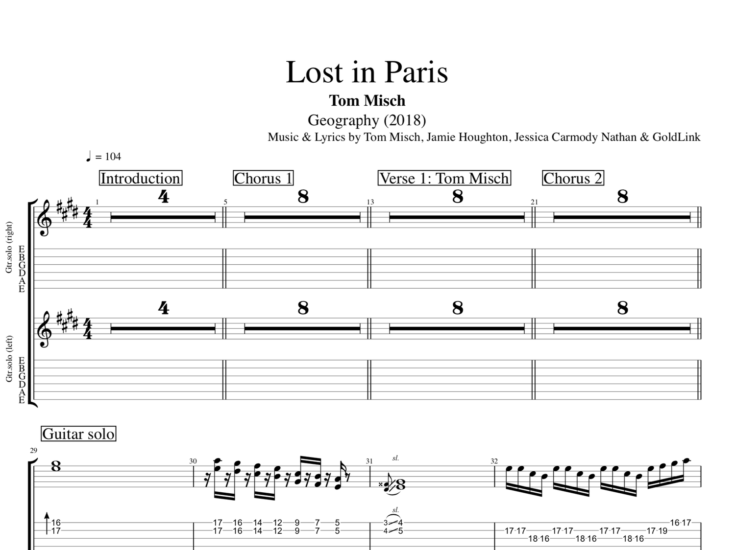 Lost In Paris Tom Misch Guitars Bass Trumpet Keyboard Piano Tab Sheet Music Chords Play Like The Greats Com