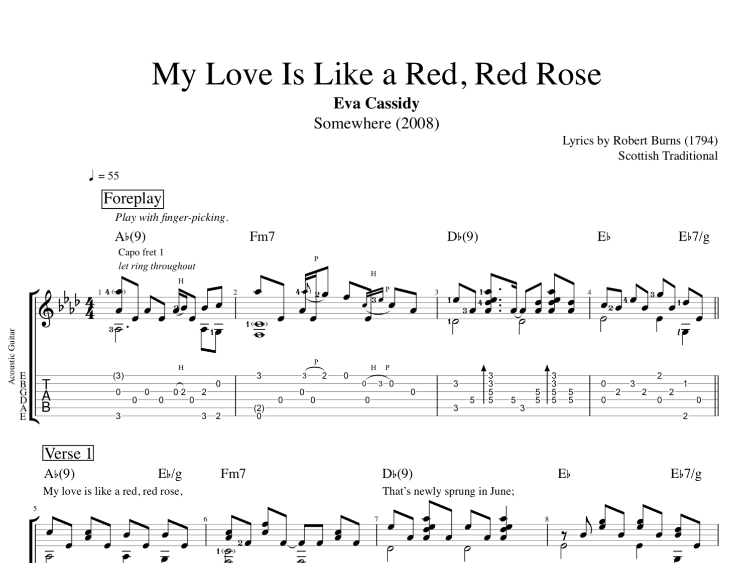 My Love Is Like a Red, Red Rose" · Eva Cassidy || Guitars: Tab + Chords + + Lyrics — Play Like The .com