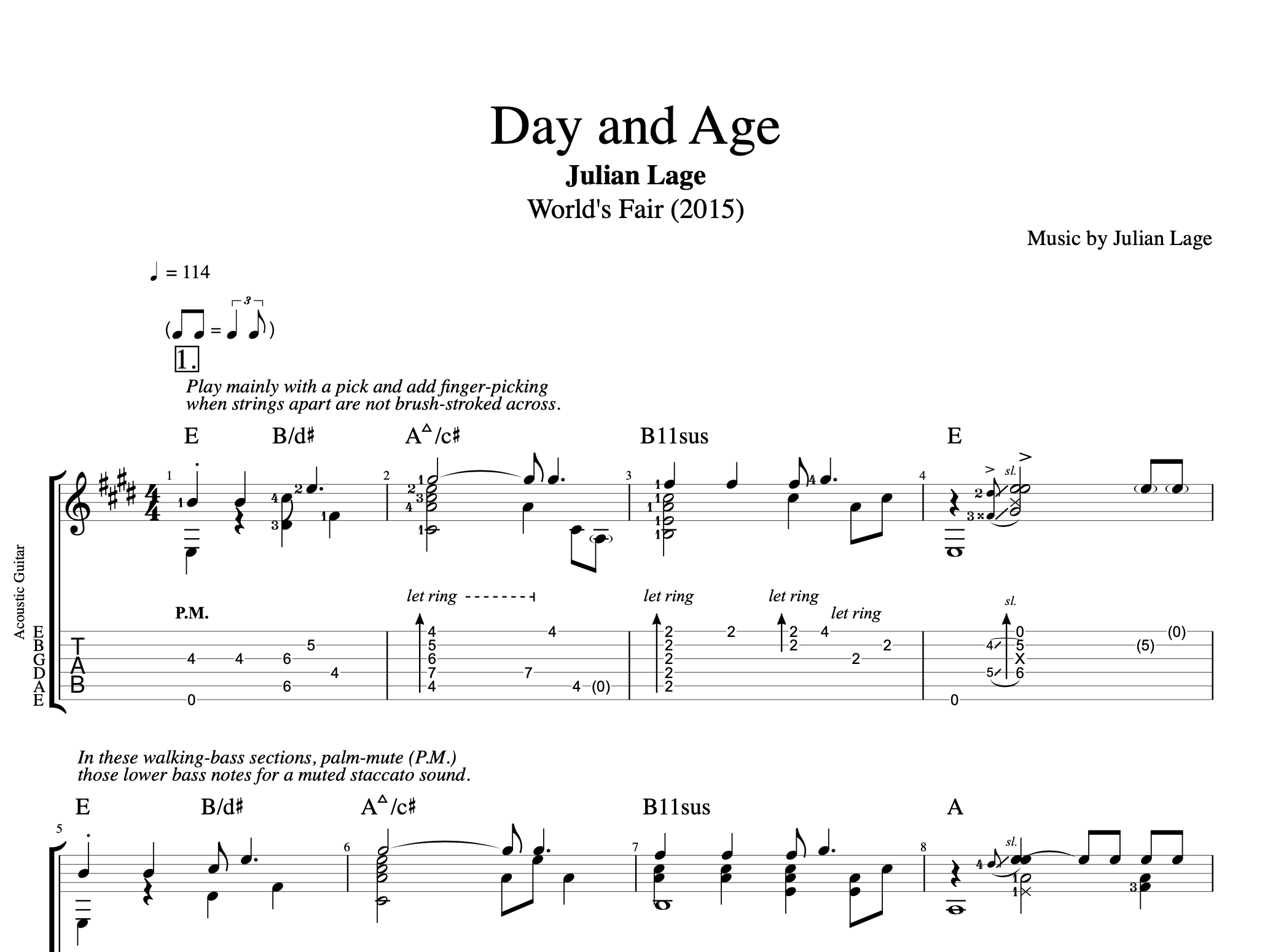 Day and Age Julian Lage guitar tabs chords tab chord World's Fair Sheet music score.png