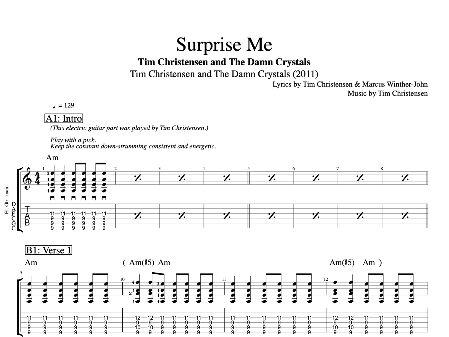 "Surprise Me" · Christensen || Guitar + Bass + + Keyboard || Tabs + Chords + Lyrics Sheet Music — Play Like The Greats .com