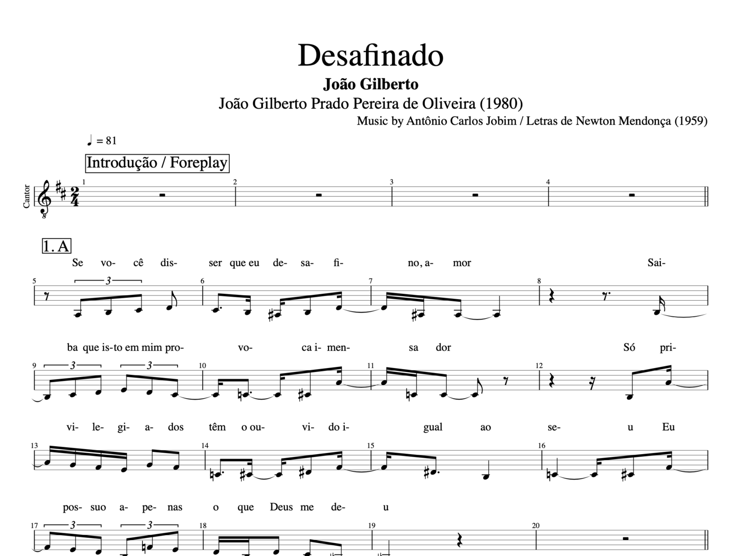 Desafinado" · João Gilberto || Guitar + Voice || Tabs + Sheet Music +  Chords + Letra/Lyrics — Play Like The Greats .com