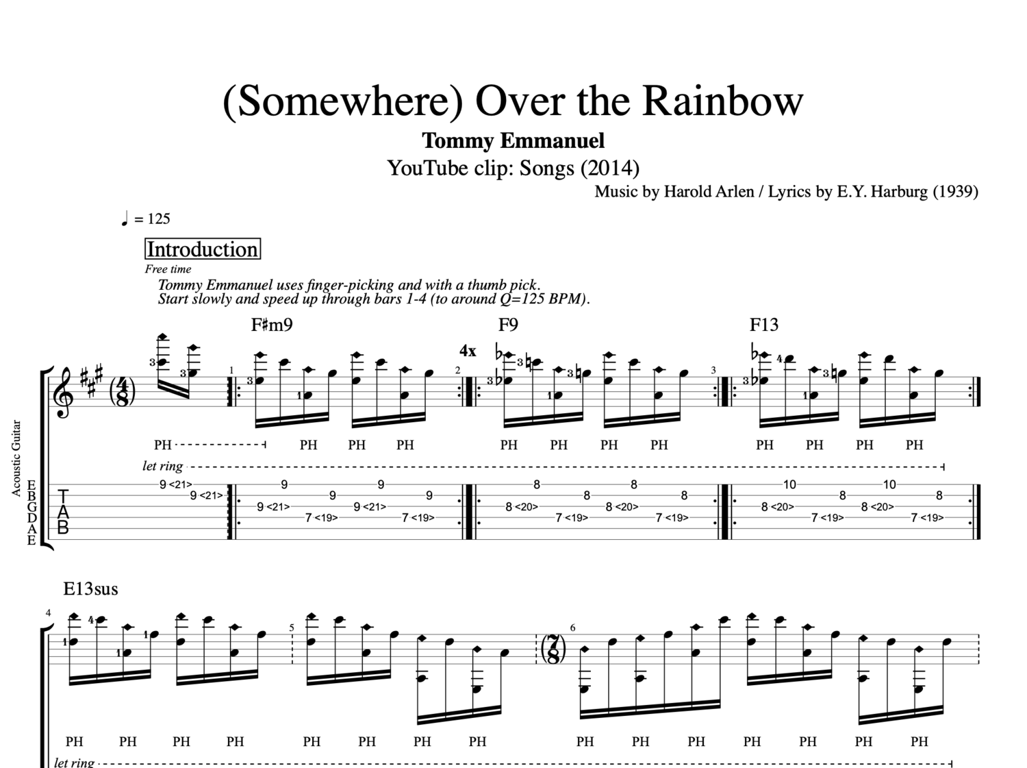 Somewhere Over The Rainbow Tommy Emmanuel Guitar Tab Sheet Music Chords Play Like The Greats Com