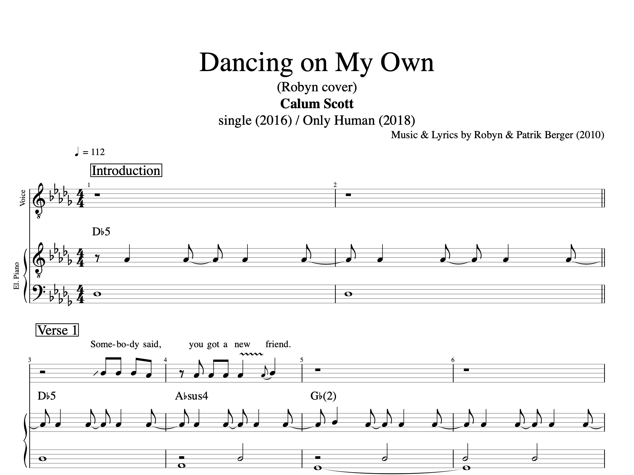 "Dancing on My Own" · Calum Scott Piano + Voice Sheet music + PnV