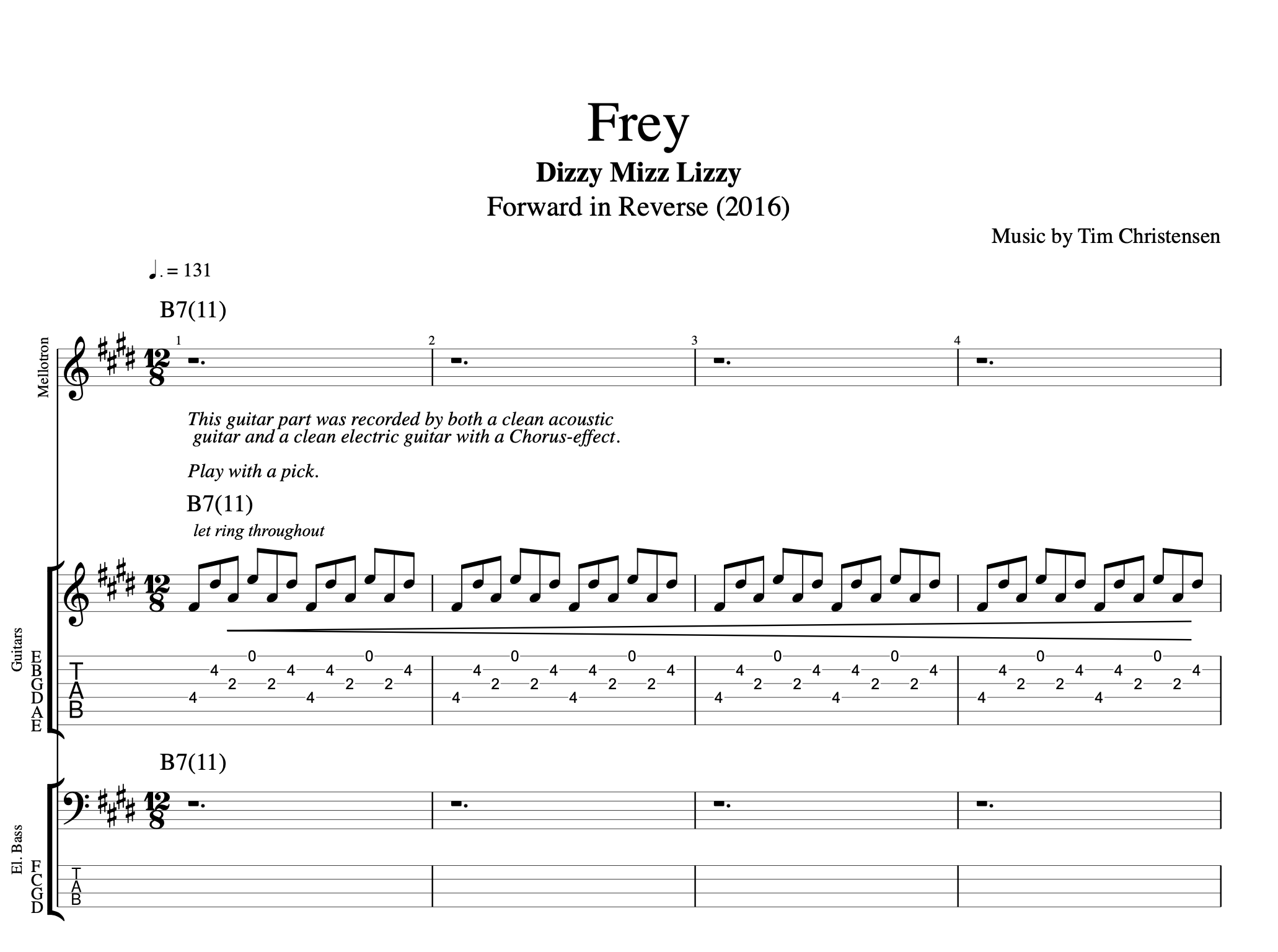 Frey s Dizzy Mizz Lizzy score chord instrumental guitar tabs bass tab chords sheet music mellotron Tim Christensen piano keyboard.png