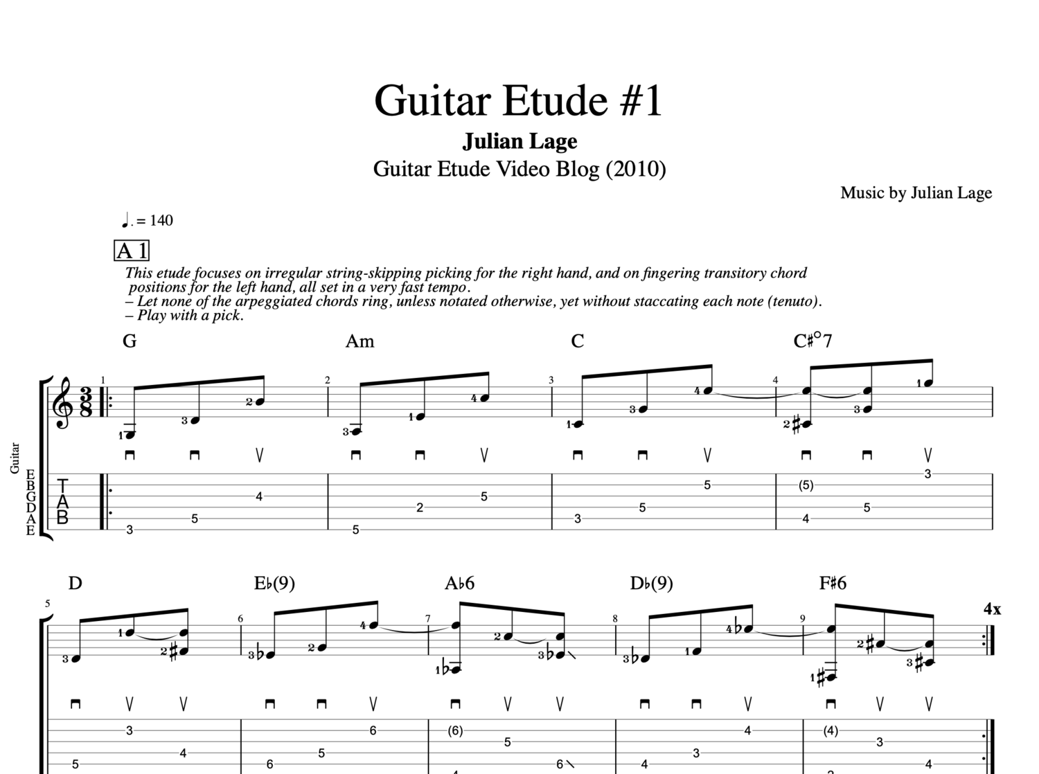 "Guitar Etude #1" · Julian Lage || Guitar: Tab + Sheet Music + Chords — Play  Like The Greats .com