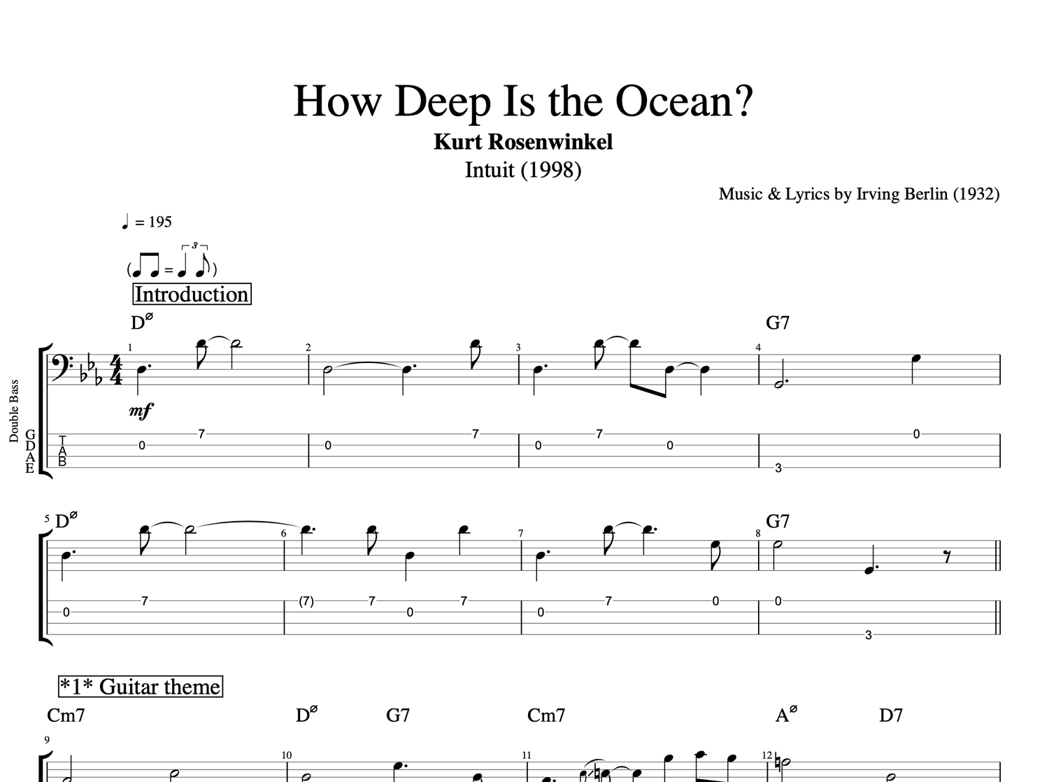 How Deep Is The Ocean Kurt Rosenwinkel Guitar Bass Tabs Sheet Music Chords Lead Sheet Play Like The Greats Com