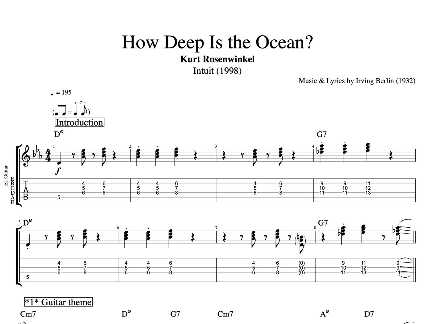 How Deep Is The Ocean Kurt Rosenwinkel Guitar Bass Tabs Sheet Music Chords Lead Sheet Play Like The Greats Com