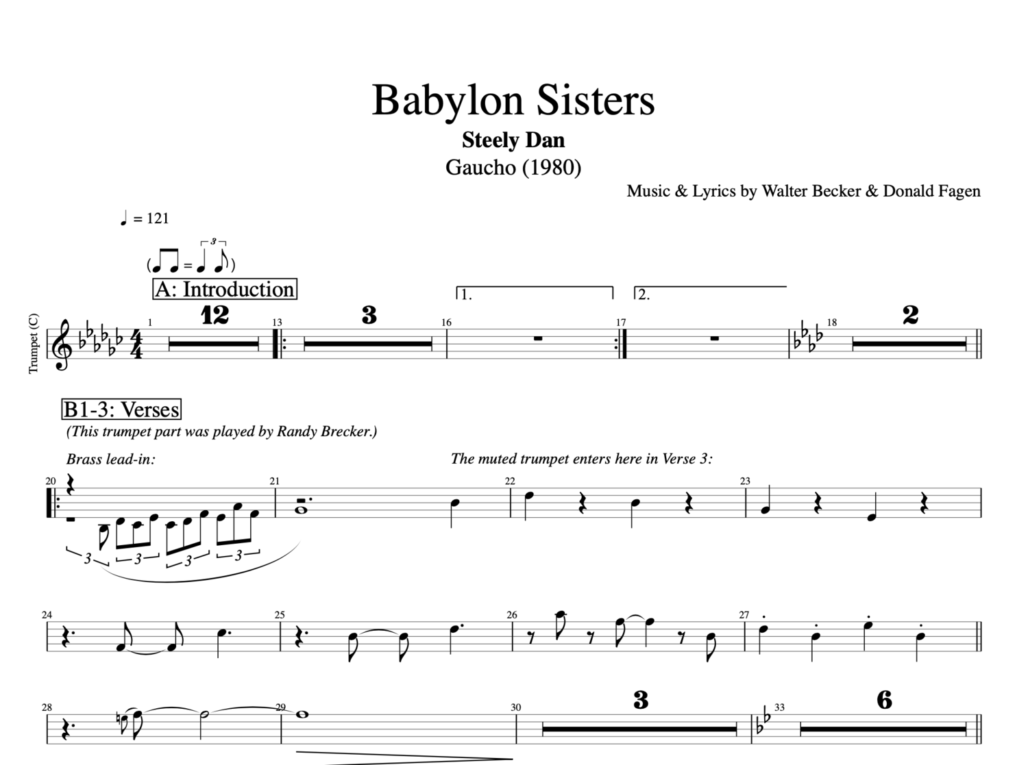 Babylon Sisters Steely Dan Piano Vocals Guitar Bass Trumpet Sheet Music Chords Tabs Lyrics Play Like The Greats Com