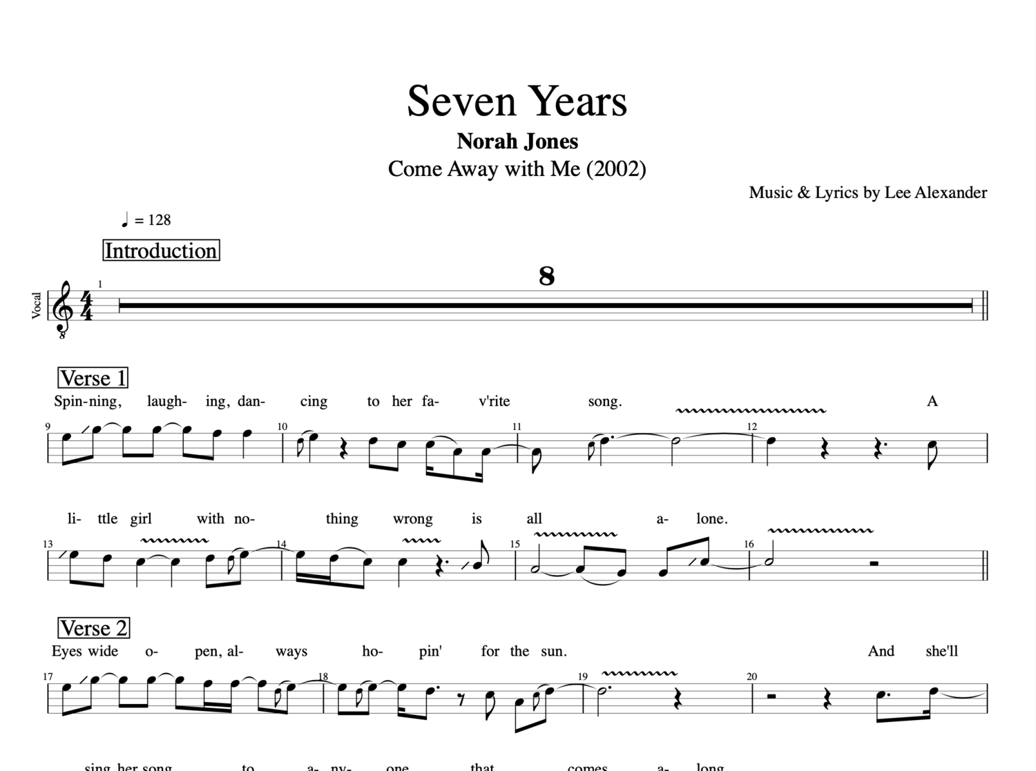 Seven Years" · Norah Jones || Guitars + Voice + Bass || Tabs + Sheet Music  + Chords + Lyrics — Play Like The Greats .com