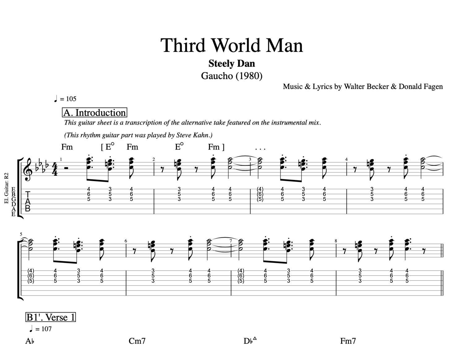 "Third World Man" Steely Dan || Guitars + Bass + Vocals || Tabs + Sheet Music + Chords Lyrics — Play Like The .com
