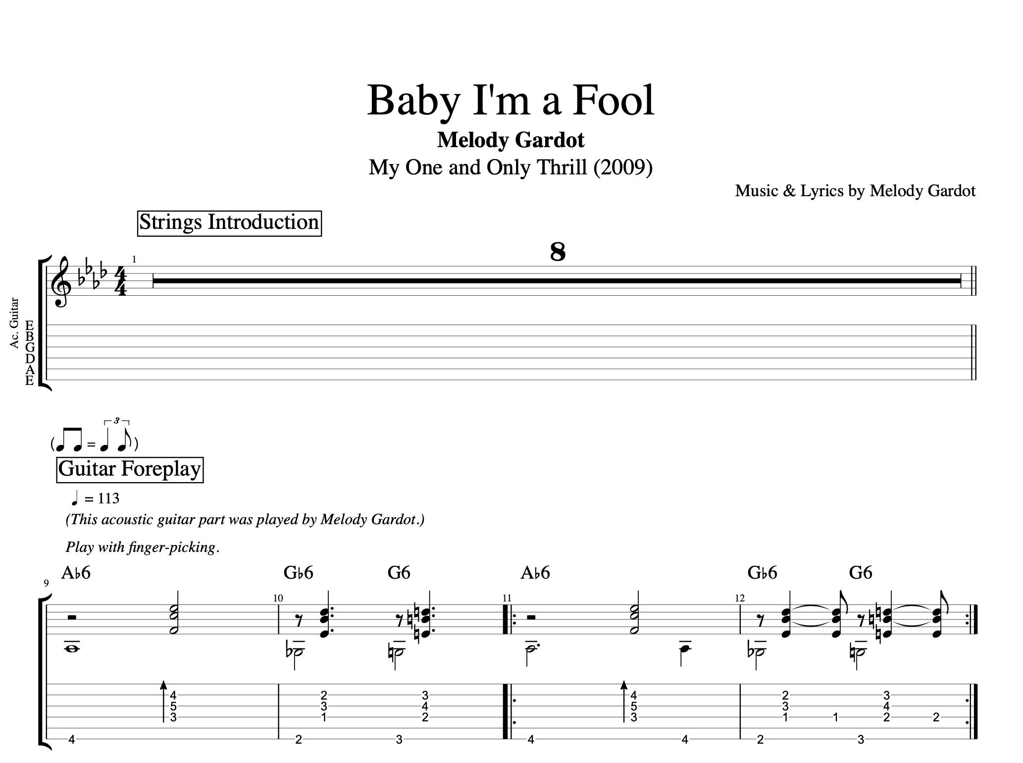 "Baby I'm a Fool" · Melody Gardot Voice + Guitar + Bass Tabs