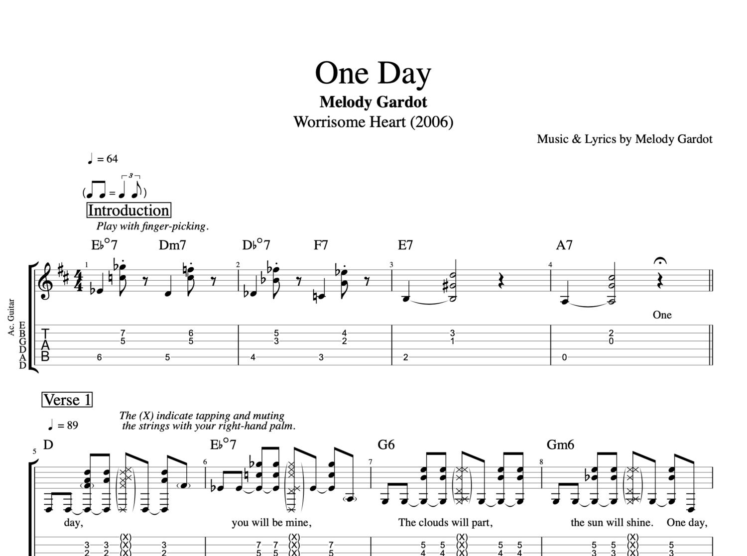 One Day Melody Gardot Guitar Voice Trumpet Tab Chords Sheet Music Lyrics Score