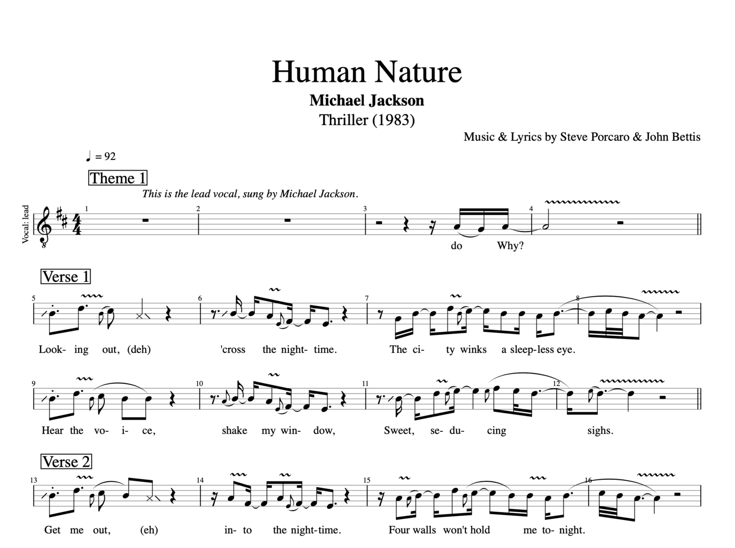 Human Nature" · Michael Jackson || Vocals + Guitar + 6 Keyboards + Bass + Percussion: Sheet music + Chords + Lyrics — Play Like The Greats .com