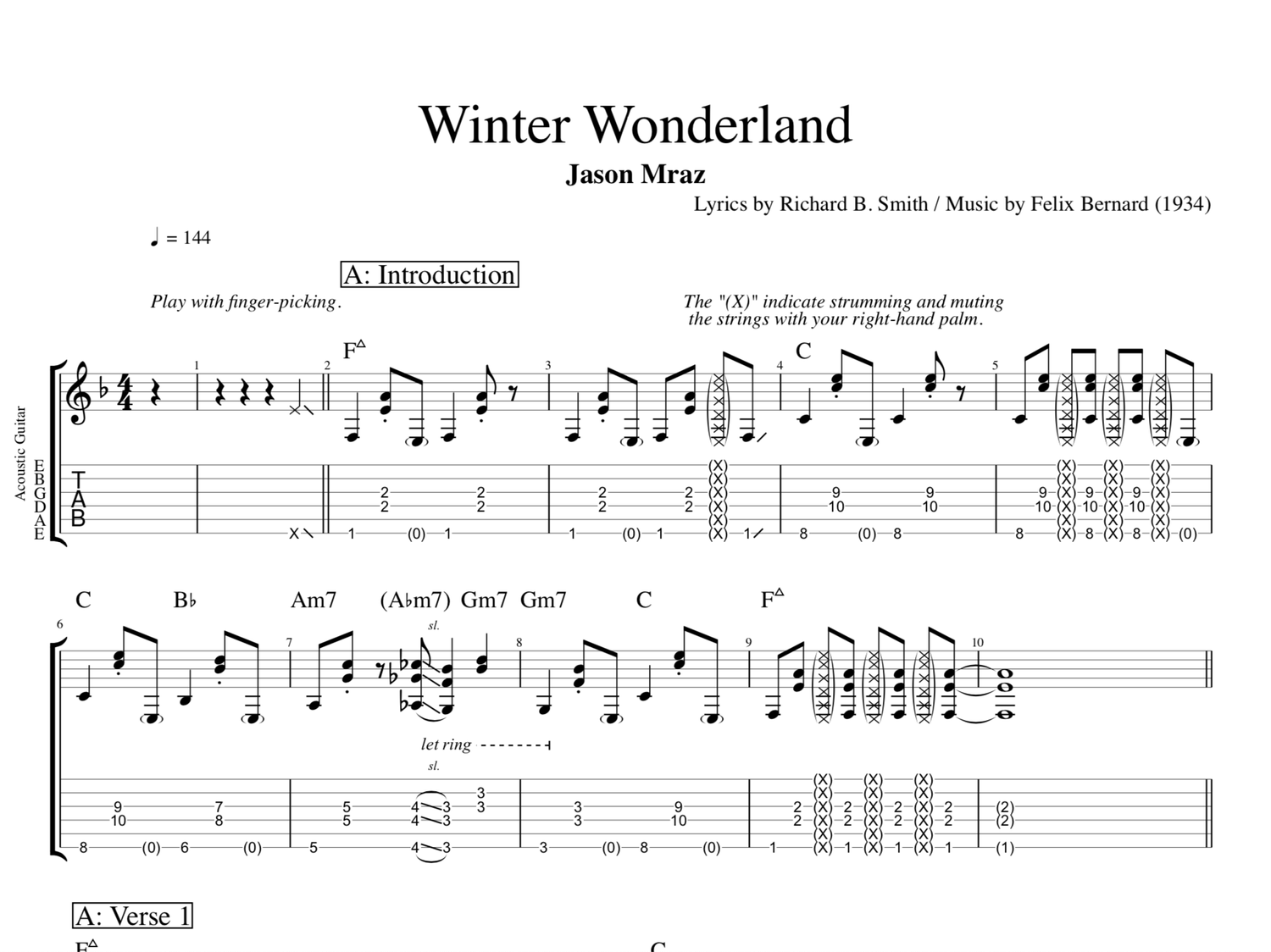 rigidez Antídoto Reunión "Winter Wonderland" · Jason Mraz || Guitar + Voice + Piano || Tab + Chords  + Sheet Music + Lyrics — Play Like The Greats .com