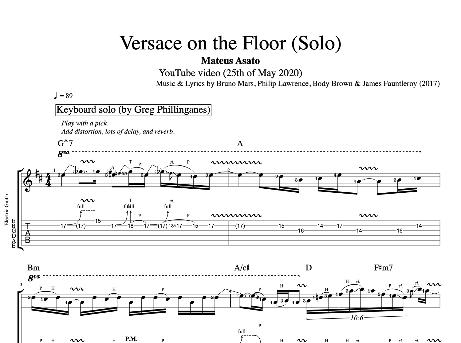 Iedereen Middeleeuws Arctic Versace on the Floor" (Solo) · Mateus Asato || Guitar: Tab + Sheet music +  Chords — Play Like The Greats .com