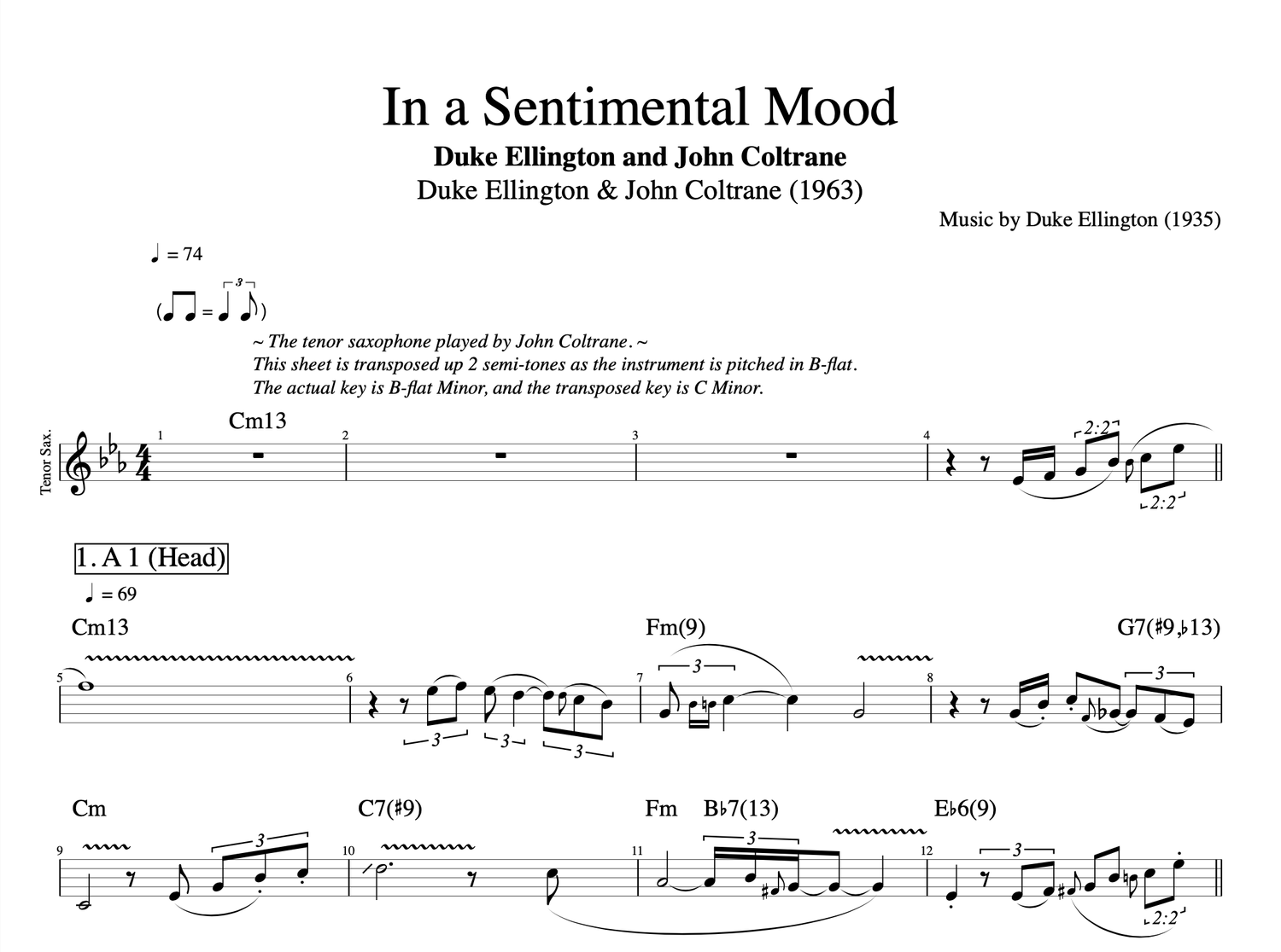 ·　Duke　Sheet　The　a　John　Coltrane　||　Mood