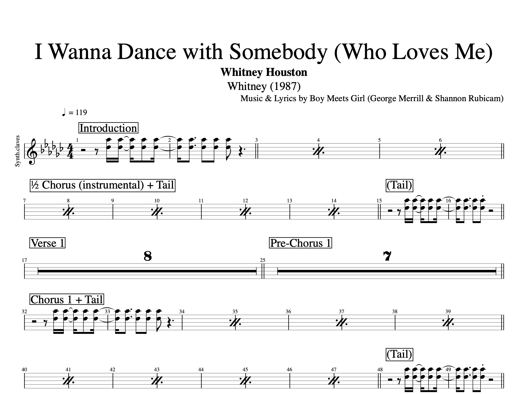I Wanna Dance With Somebody Piano Sheet Music "I Wanna Dance with Somebody" · Whitney Houston || Voice + Bass