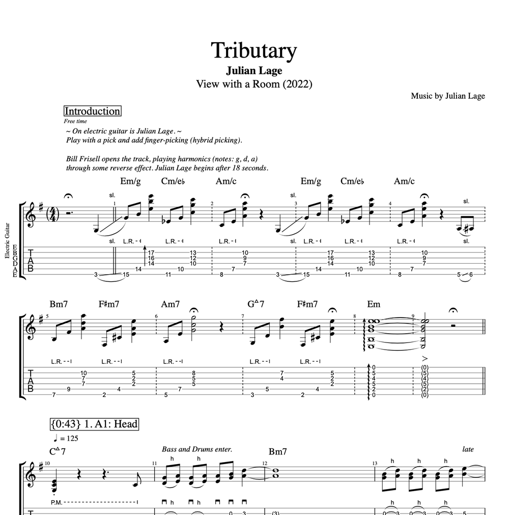 ubrugt Tillid bundt "Tributary" (View with a Room) · Julian Lage || Guitar + Bass || Tabs +  Sheet Music + Chords — Play Like The Greats .com