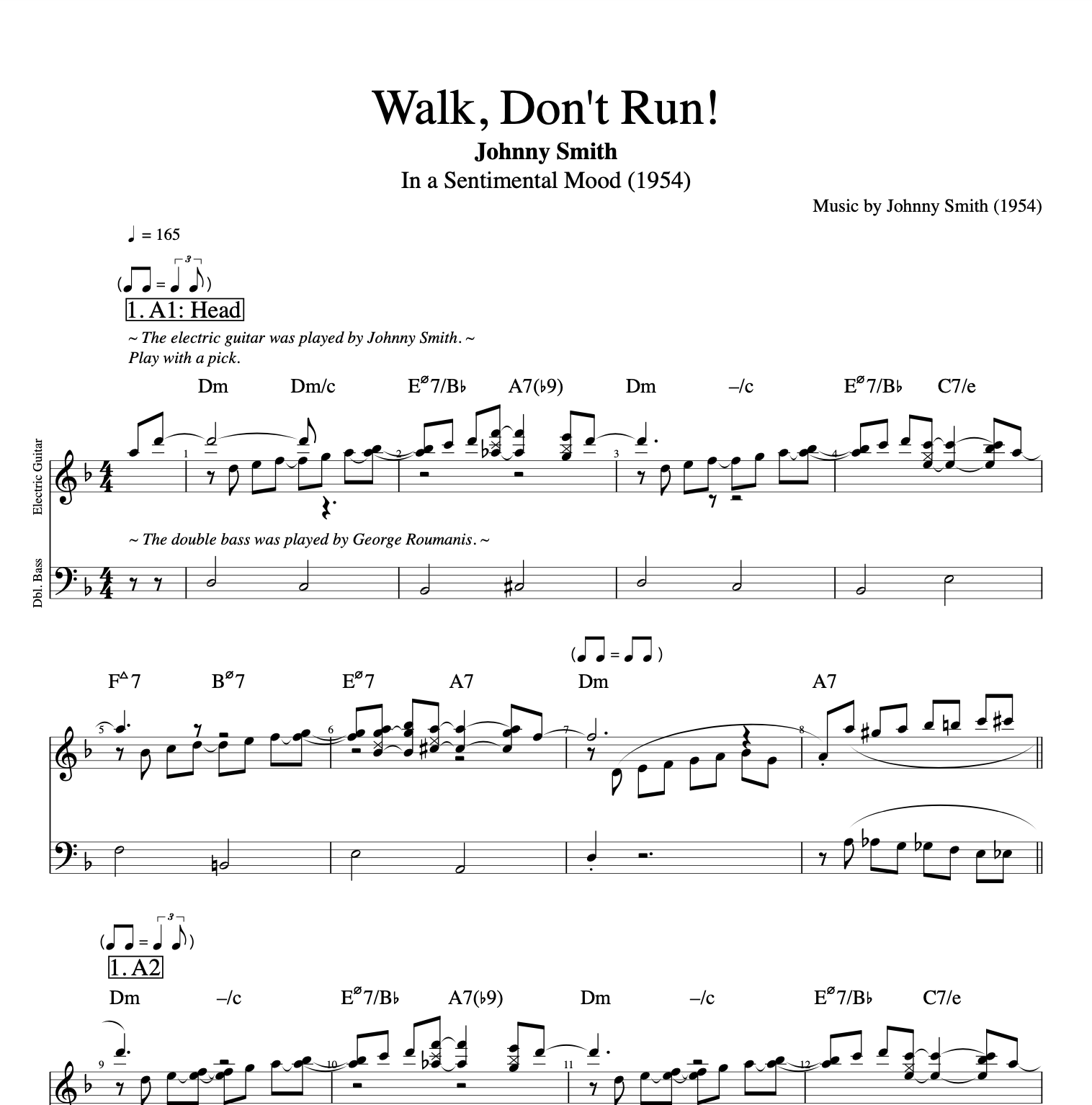 "Walk, Don't Run!" · Johnny Smith Guitar + Bass Tabs + Sheet