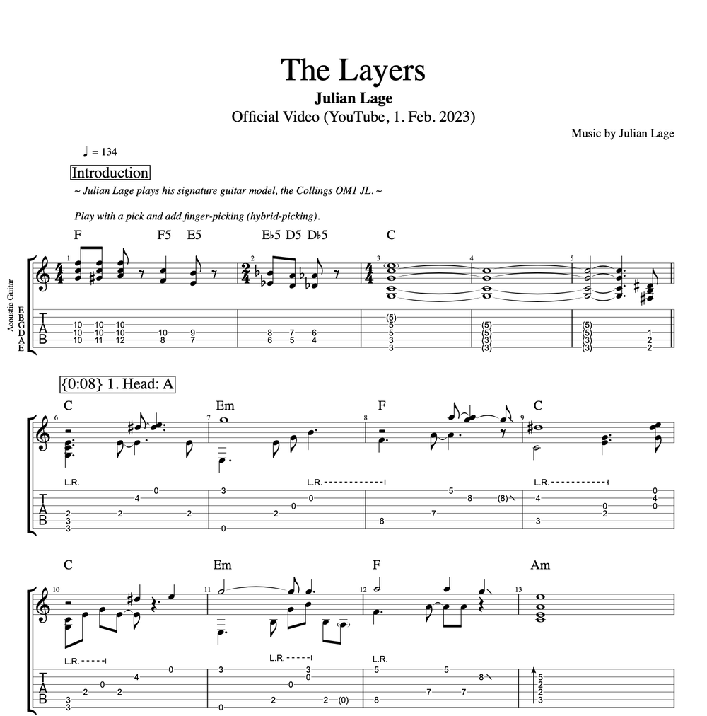 "The Layers" (Official Video) Julian Lage || Guitar: Tab + Sheet Music + Chords — Play Like Greats .com