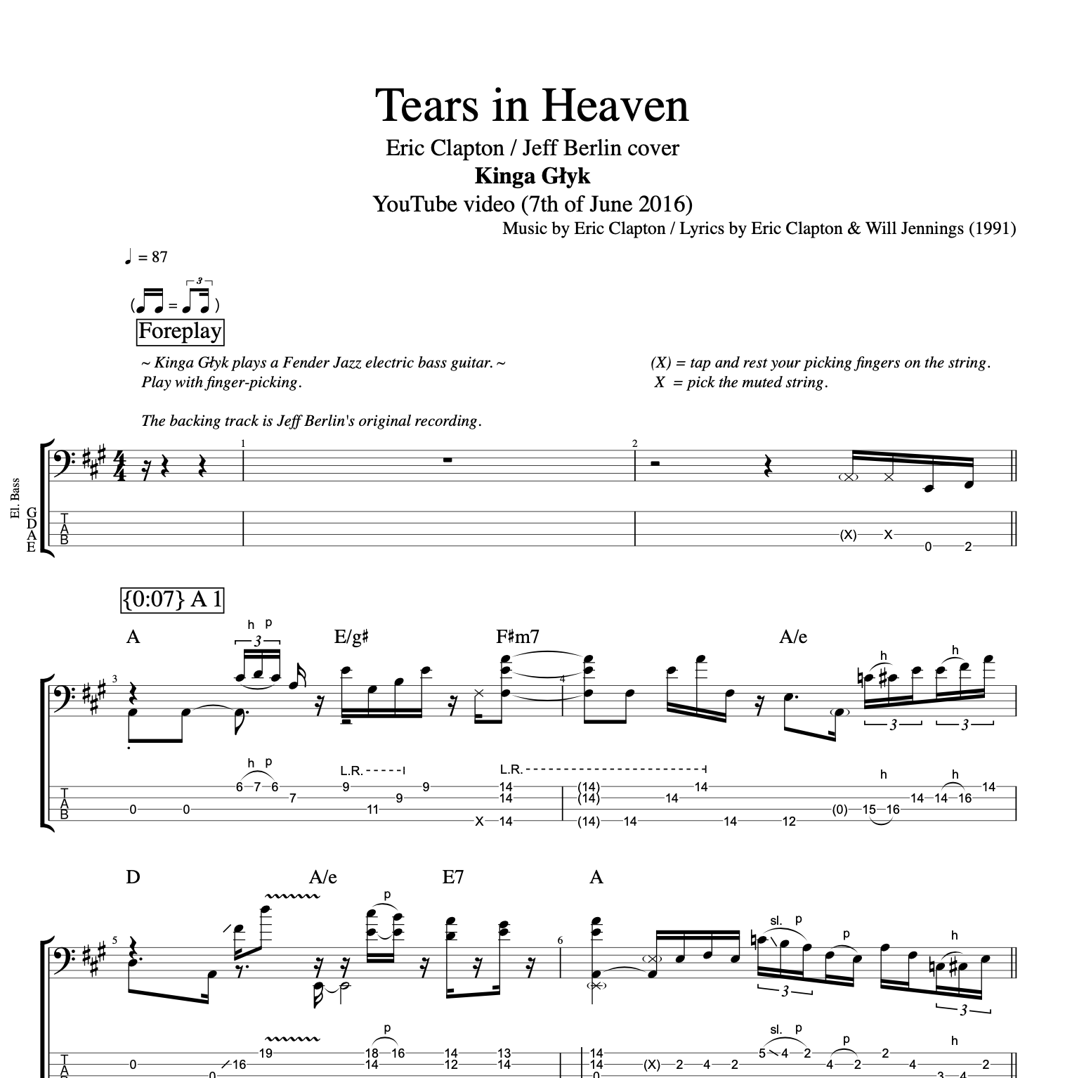 "Tears in Heaven" (Eric Clapton/Jeff Berlin cover) · Kinga Glyk || Bass