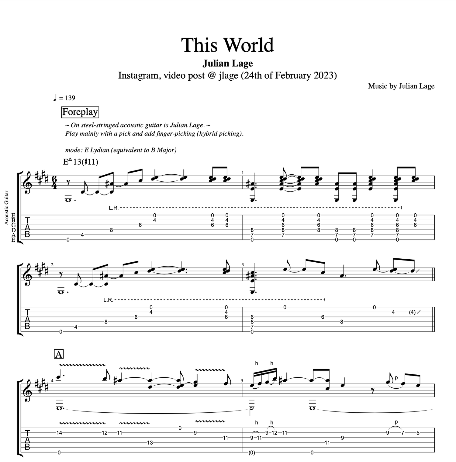This World" (Instagram, video post) · Lage || Guitar: Tabs + Sheet Music + Chords — Play Like The Greats .com