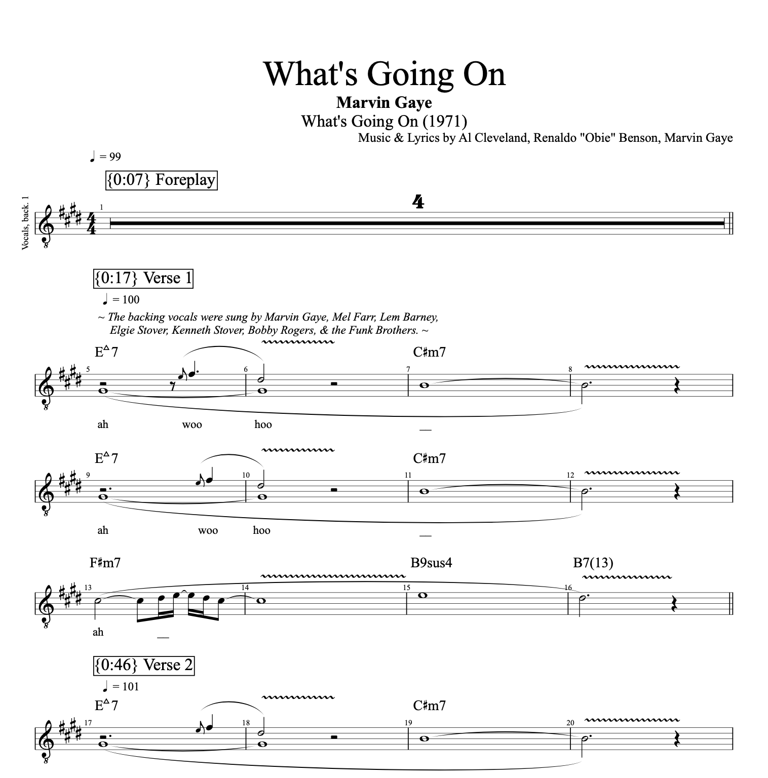 "What's Going On" · Marvin Gaye Vocals + Bass + Guitars + Saxophone