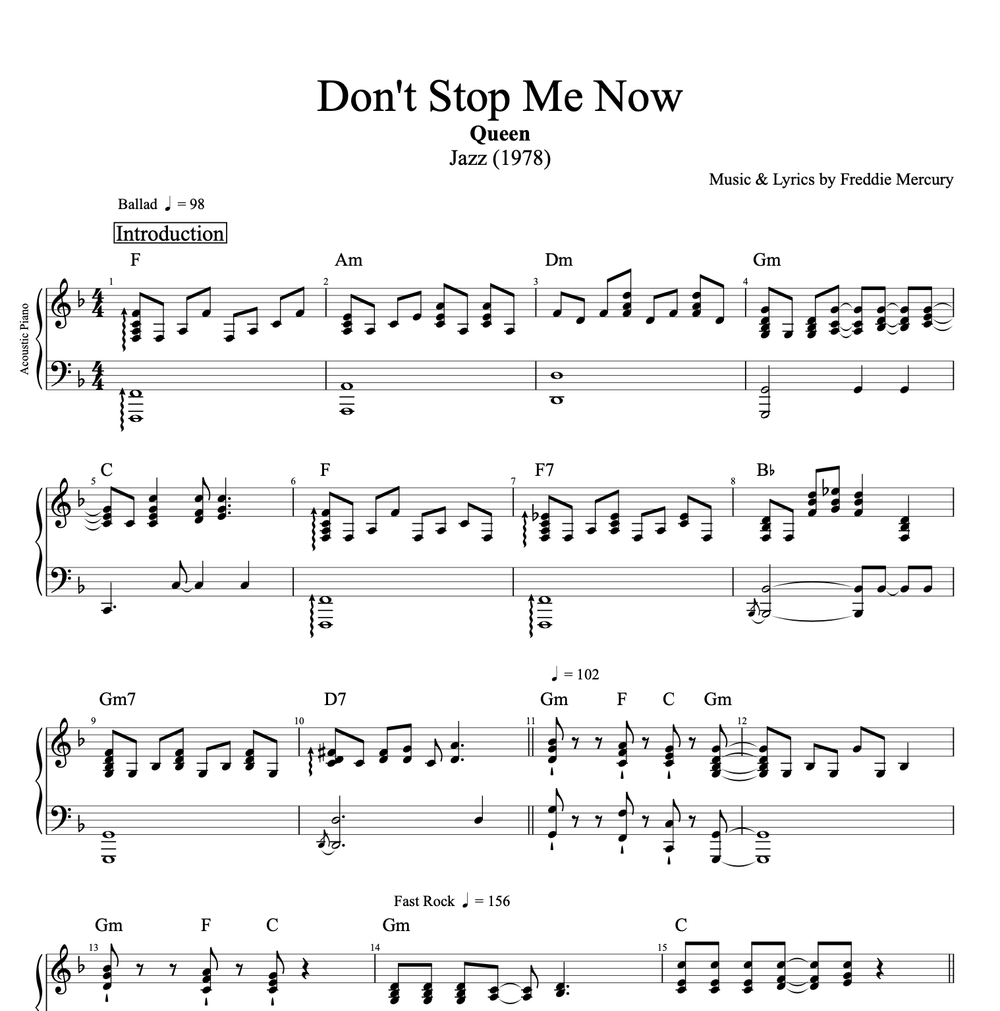 Don't Stop Me Now" · Queen || Vocal + + Bass + Guitar + || Sheet Music + Tabs + Chords — Play Like The Greats .com