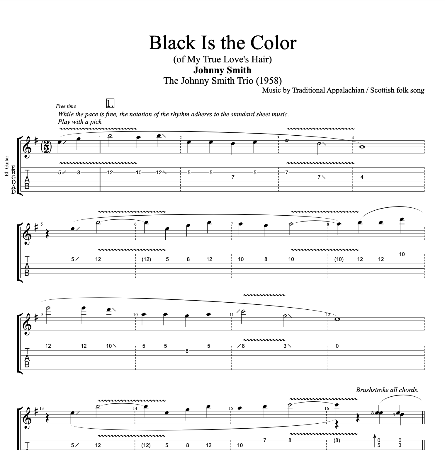 Black Is the Color (of My True Love's Hair)" · Johnny Smith || Guitar: Tab + Sheet Music + Chords