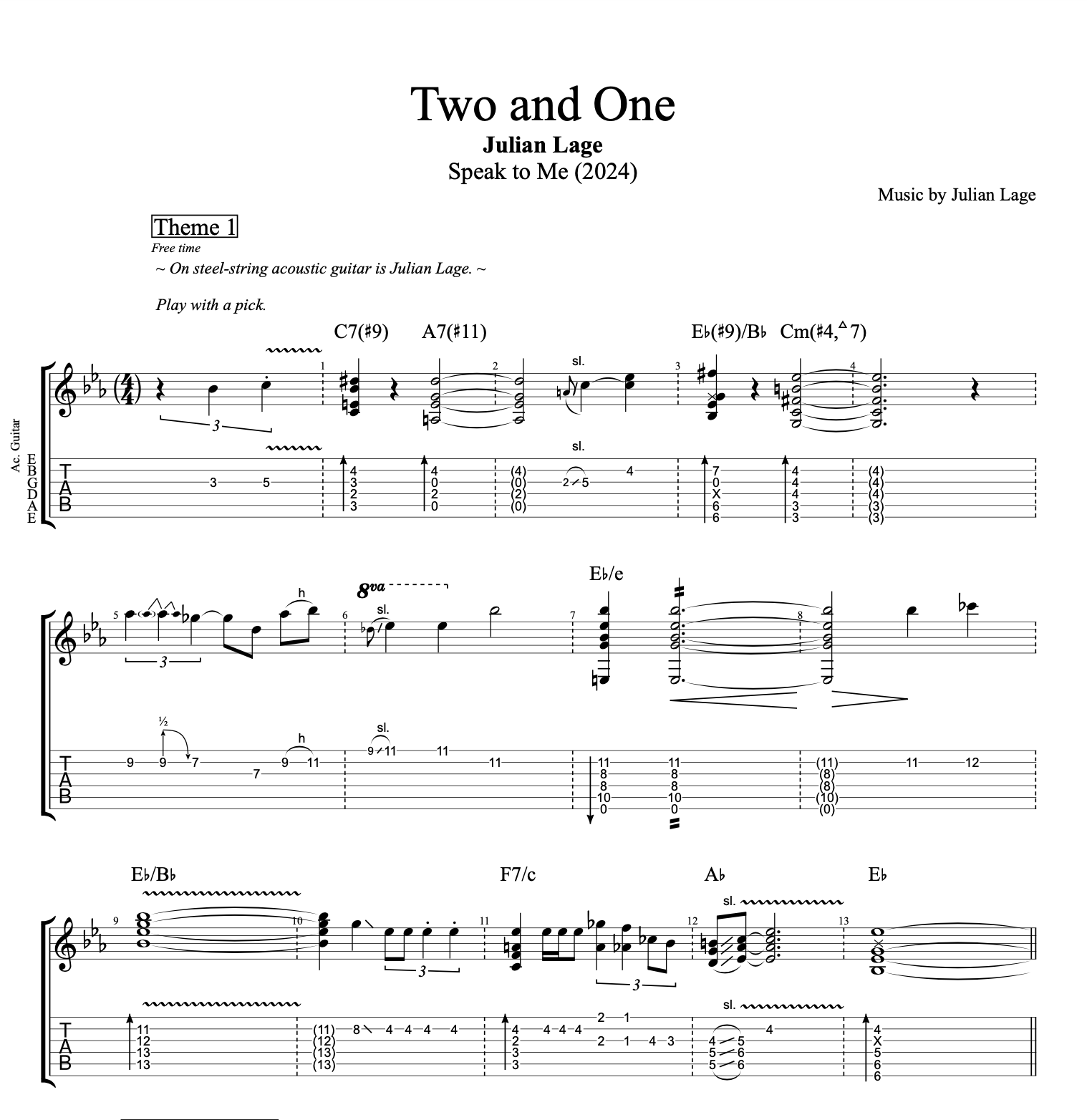 Two and One" · Julian Lage || Guitar + Bass || Tabs + Sheet Music + Chords