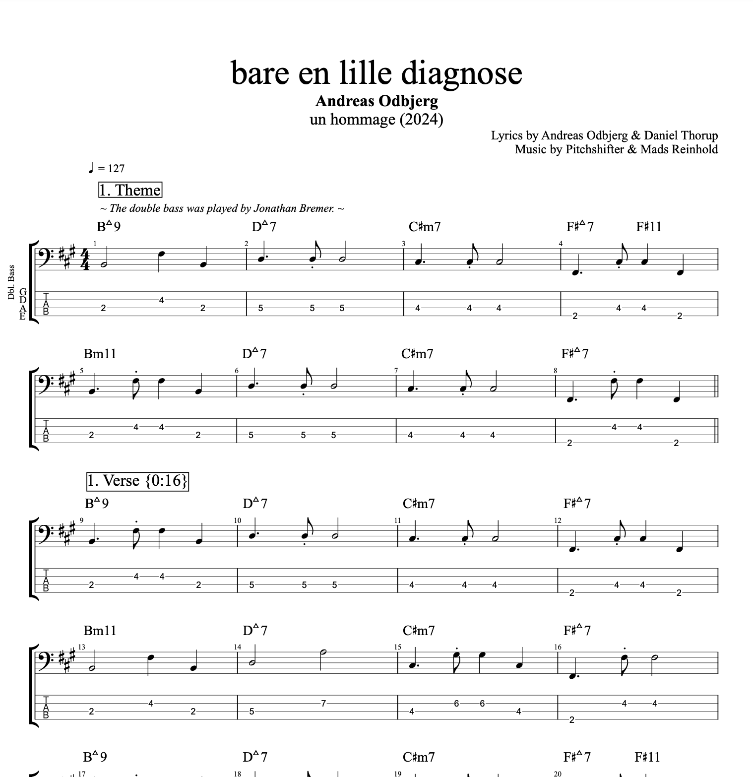 "bare en lille diagnose" · Andreas Odbjerg || Voice + Guitar + Flute + Bass || Sheet music + Tabs + Chords + Lyrics