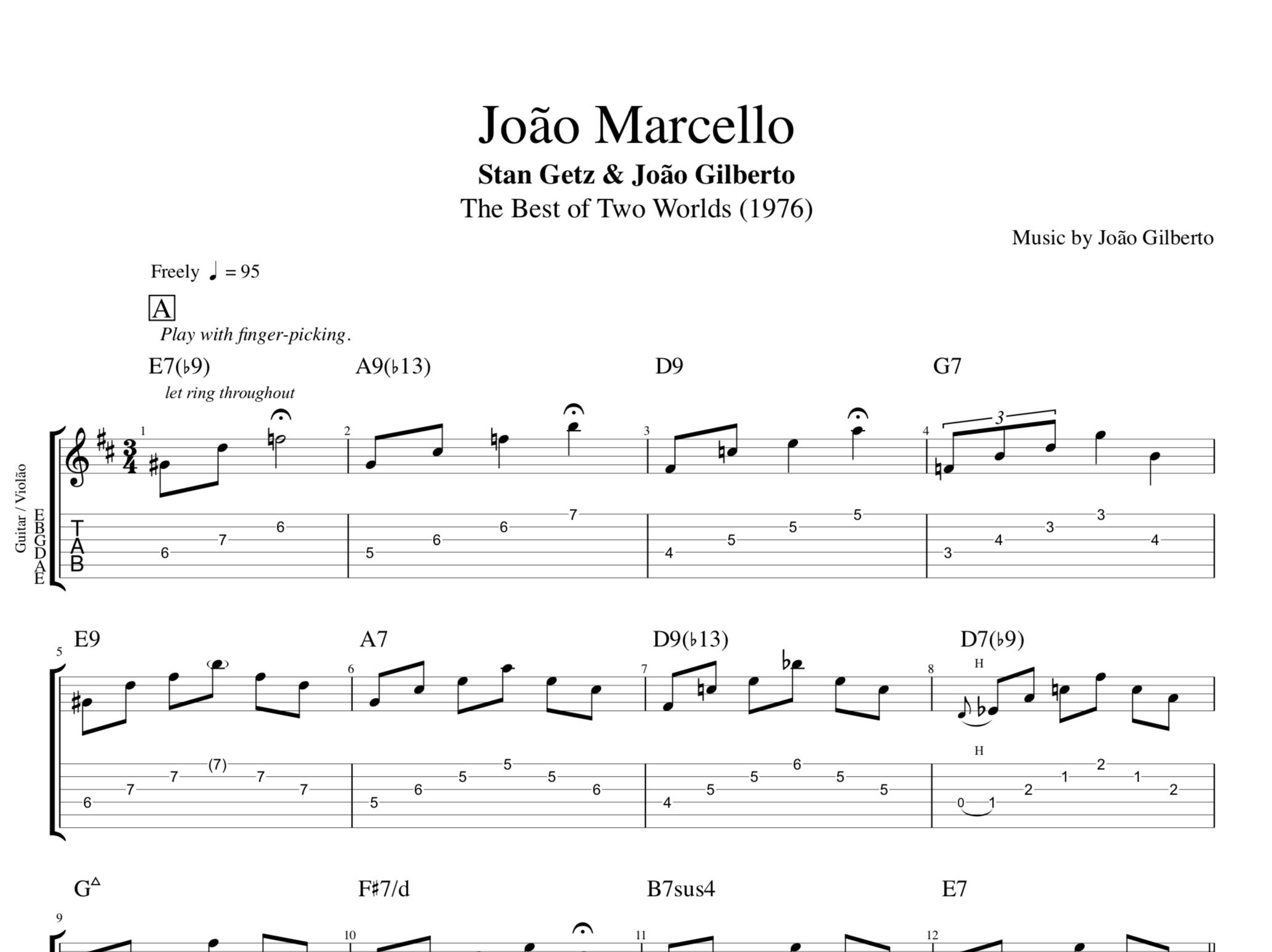 "Joao Marcello" · Stan Getz & João Gilberto || Guitar: Tab + Chords + Sheet Music