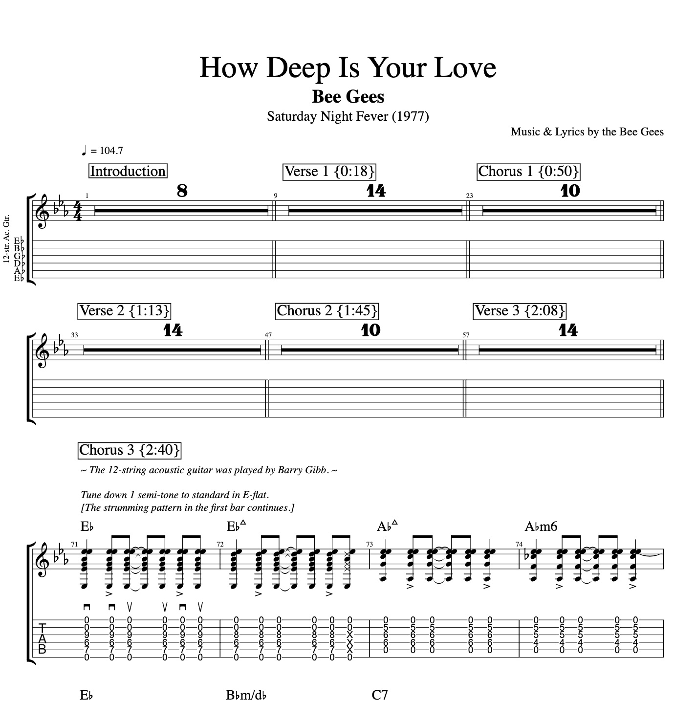 "How Deep Is Your Love" · Bee Gees || Bass + Guitar + Drums || Tabs + Sheet Music + Chords