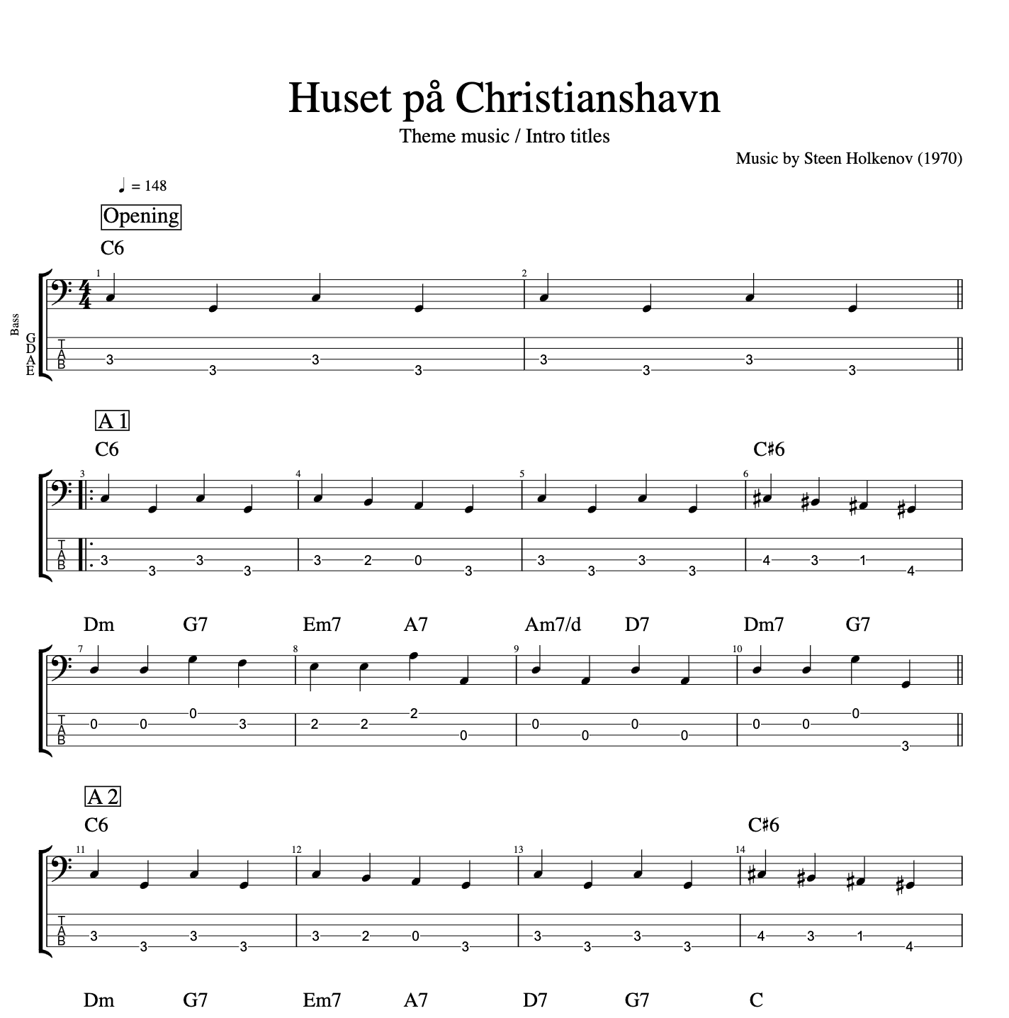 playlikethegreats B Huset paa på Christianshavn tema intro titles credits theme music sheet sheets score transcription transskription node noder akkorder becifringer tab tabs guitar bas bass kontrabas trumpet trompet saxophone saxofon pdf midi xml.png