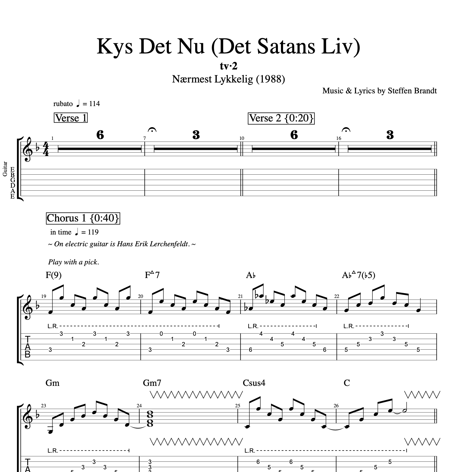 "Kys Det Nu (Det Satans Liv)" · tv•2 || Piano + Guitar + Bass || Sheet music + Tabs + Chords + Lyrics