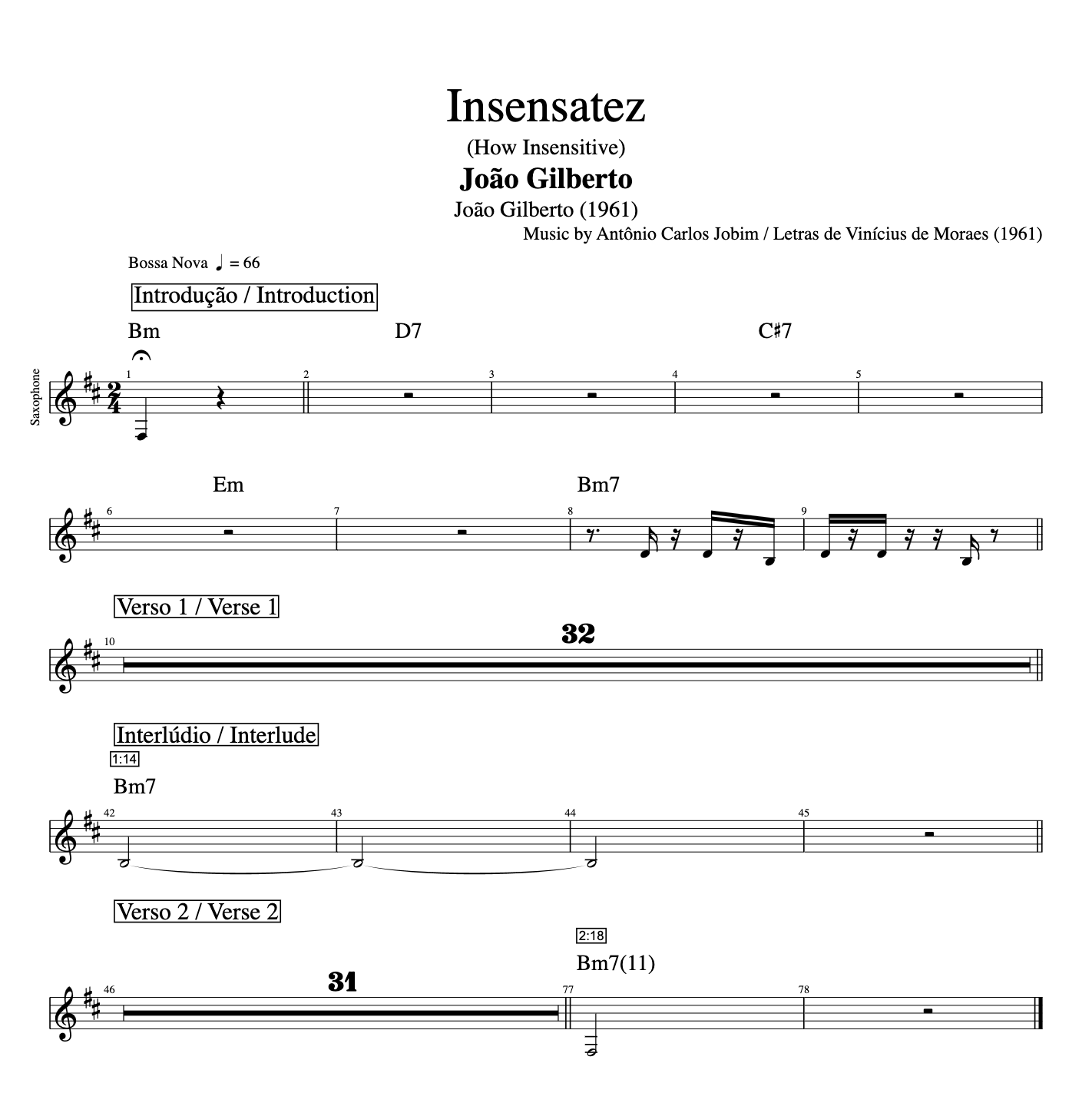 João Joao Gilberto Jobim Sax Insensatez How Insensitive violao acoustic guitar tab tabs chords acordes sheet music notas transcription pdf midi xml mp3 download file flute trombone flauta.png