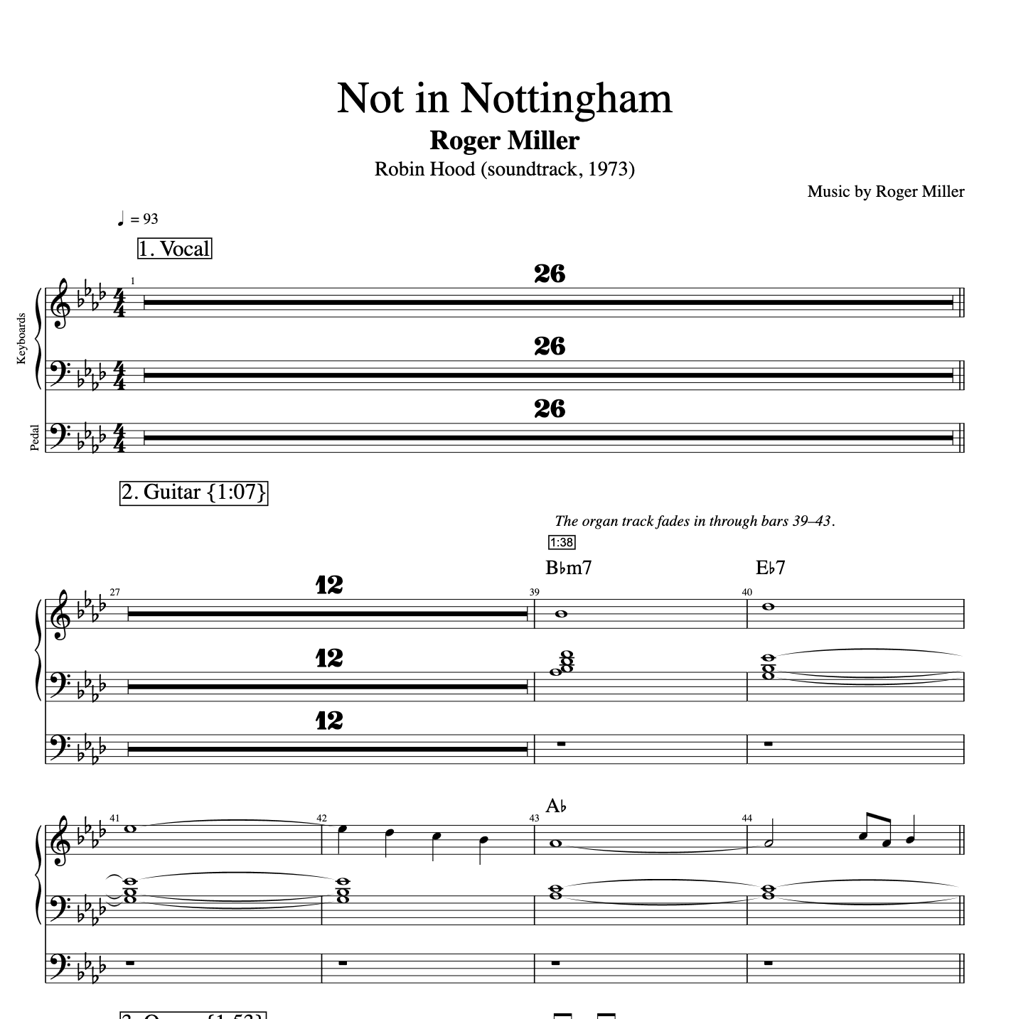 Robin Hood: "Not in Nottingham" · Roger Miller || Vocal + Guitars + Bass + Organ || Tabs + Sheet music + Chords + Lyrics