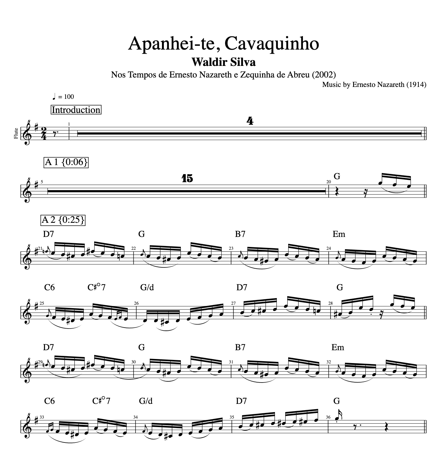 "Apanhei-te, Cavaquinho" · Waldir Silva || Cavaquinho + Flute || Sheet music + Tab + Chords