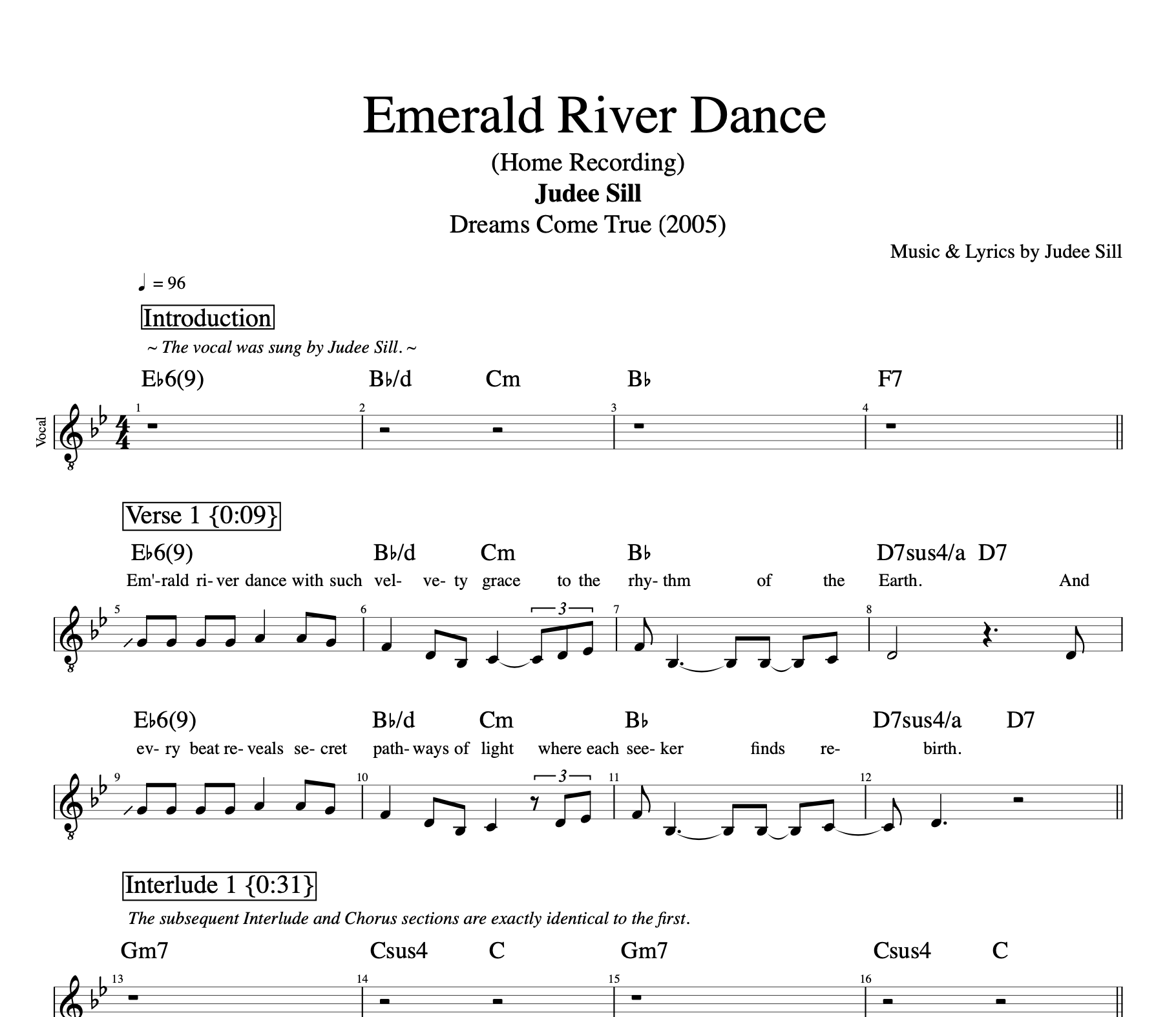 Emerald River Dance" · Judee Sill || Vocal + Guitar || Tabs + Sheet music + Chords + Lyrics