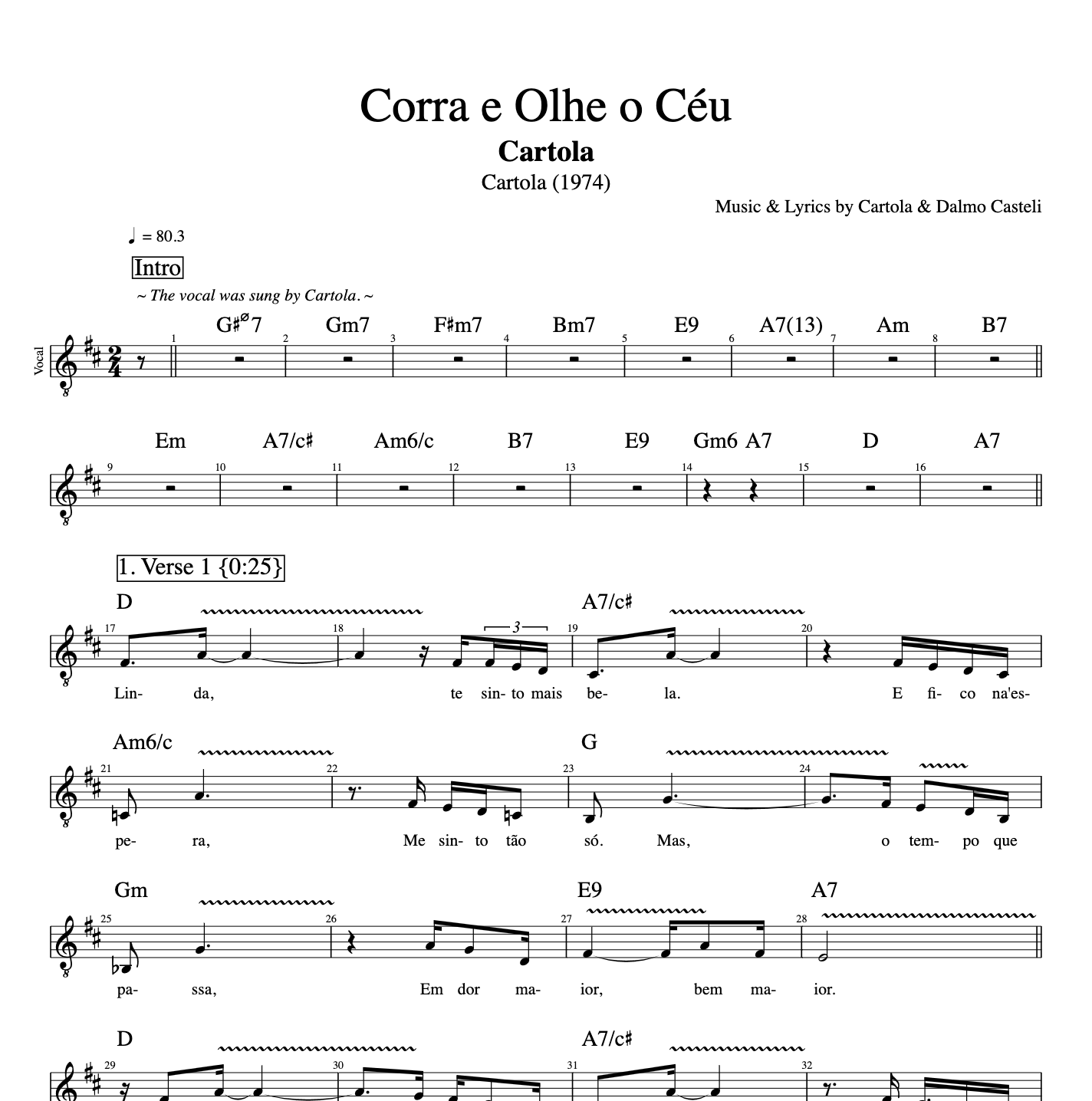 Corra e Olhe o Ceu" · Cartola || Vocal + Flute + Trombone || Sheet music + Chords + Letra/Lyrics